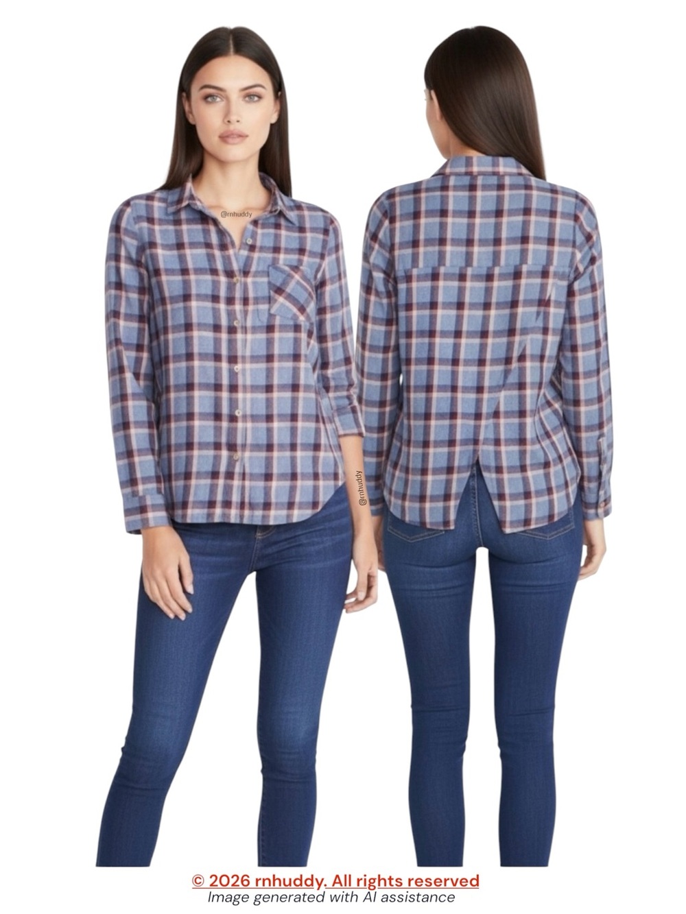 Marine Layer M blue plaid cotton button up